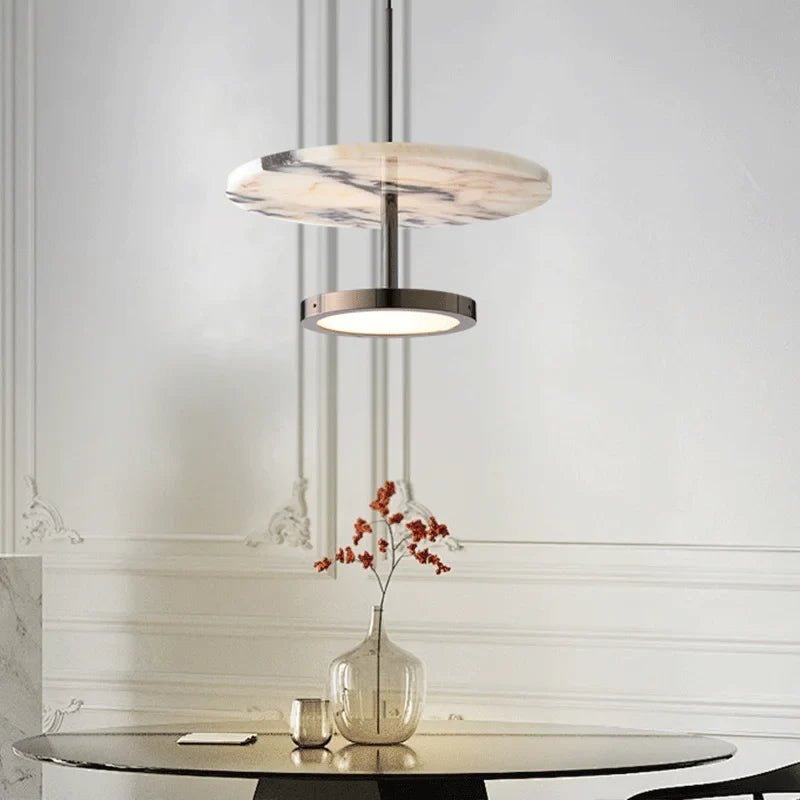 Black Natural Stone Round Pendant Light - Decorbites
