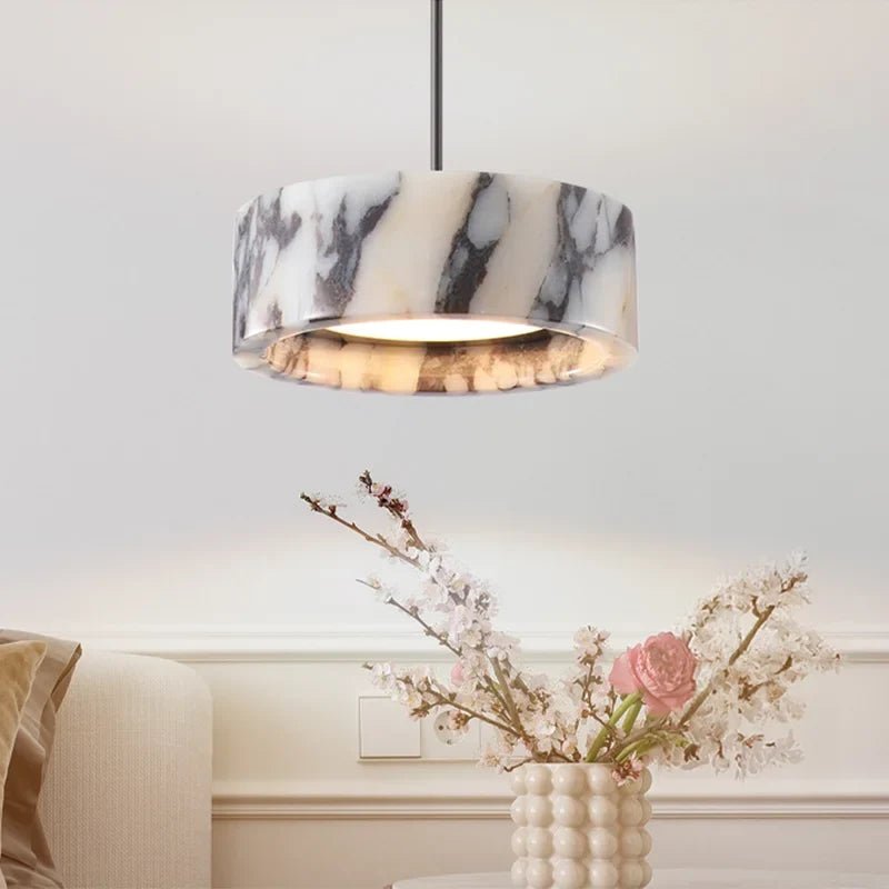 Black Natural Stone Round Pendant Light - Decorbites