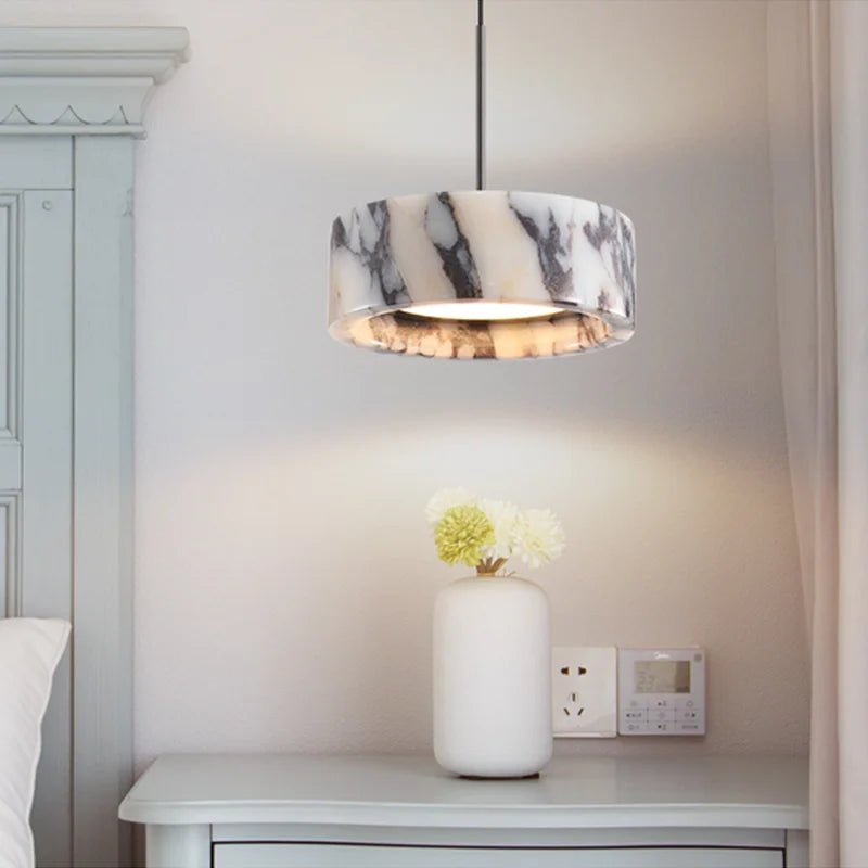 Black Natural Stone Round Pendant Light - Decorbites
