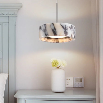 Black Natural Stone Round Pendant Light - Decorbites