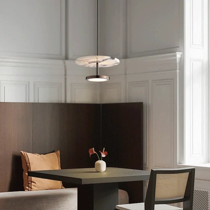 Black Natural Stone Round Pendant Light - Decorbites