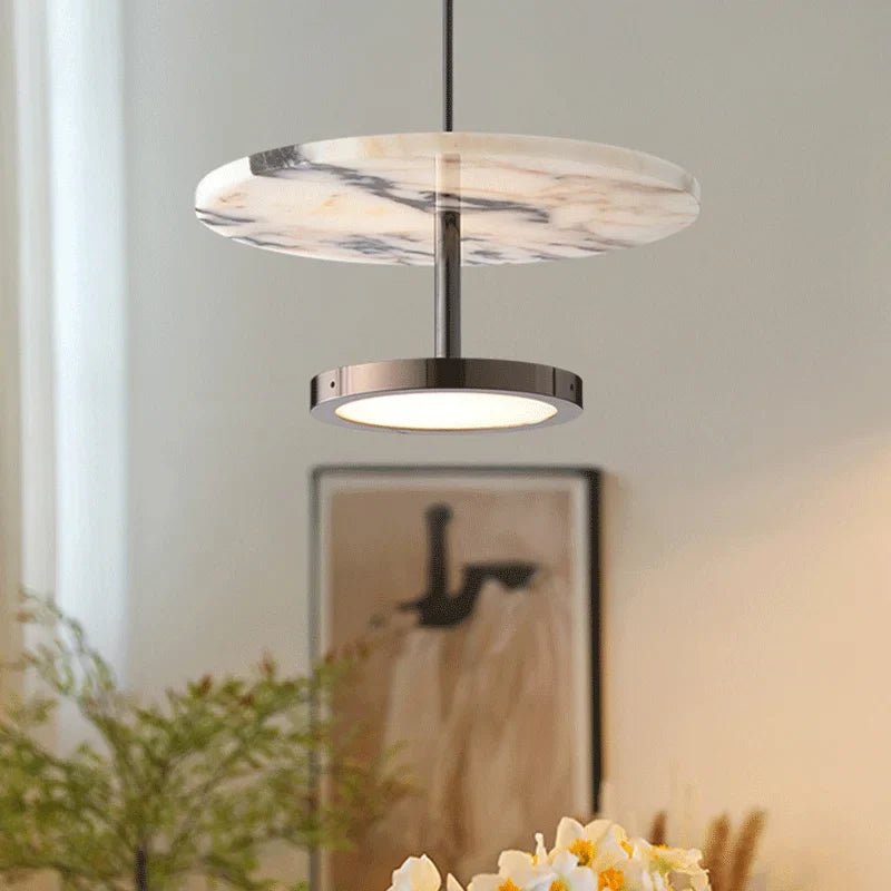 Black Natural Stone Round Pendant Light - Decorbites