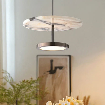 Black Natural Stone Round Pendant Light - Decorbites
