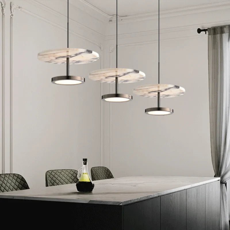 Black Natural Stone Round Pendant Light - Decorbites