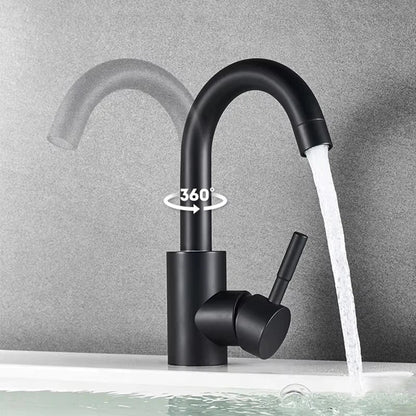 Black nickel bathroom basin faucet with stainless steel housing material single hole design and 360-degree swivel spout