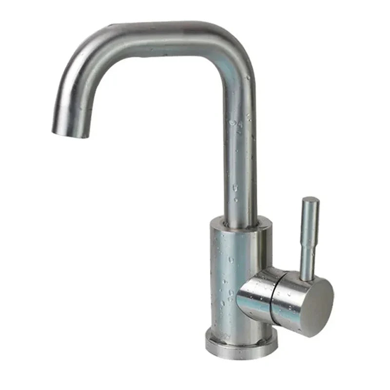 Modern brushed stainless steel single hole bathroom basin faucet with black nickel finish and 360 rotation handle housing material