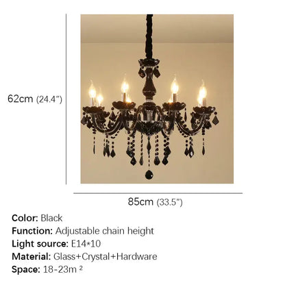 Black ornate crystal pendant chandelier with adjustable chain height made of glass and crystal for living room decorbites crystal pendant