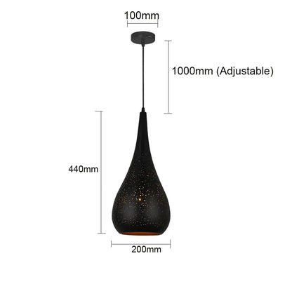 Black perforated iron hollow droplight pendant light with speckled texture and adjustable 1000mm hanging length for dining room decorbites iron hollow droplight
