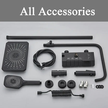 Black piano digital shower system with black matte finish showerhead and brass faucets for modern bathroom decorbites black piano
