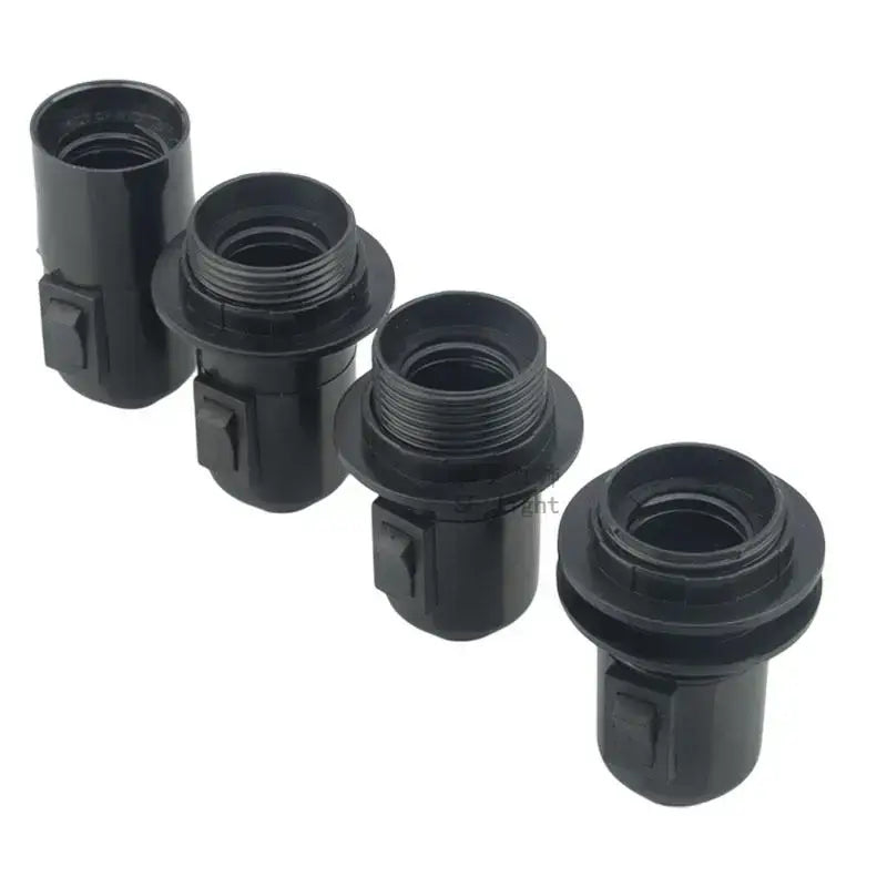 Black plastic e27 socket lamp base with threaded interior and side clips for bedroom lamp base installation