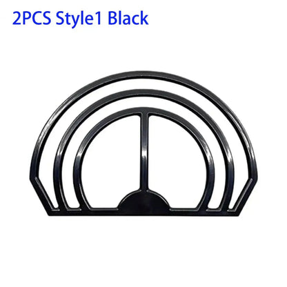 Black plastic hat brim bender with three concentric arches and central bar for decorbites hat display and storage