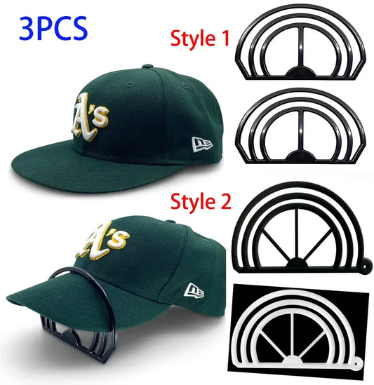Black plastic hat brim bender with two arched designs for displaying or storing baseball caps by decorbites hat