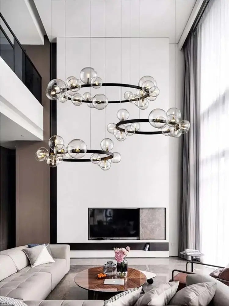 Modern black metal decorbites black postmodern bubble chandelier with clear glass globe bulbs for dining room decor