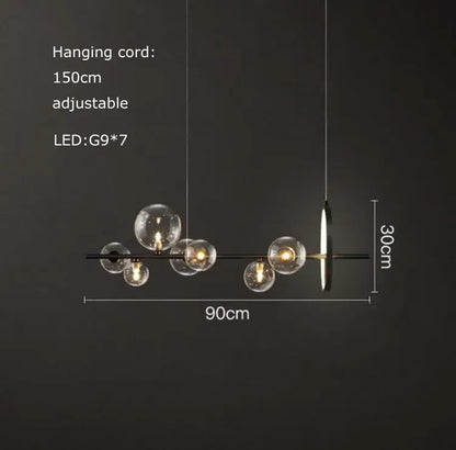 Modern black metal decorbites black postmodern bubble glass chandelier with seven clear globes and circular accent light