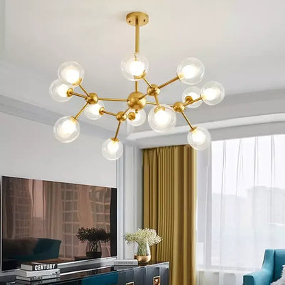 Gold-toned decorbites black postmodern sputnik chandelier with clear glass globe bulbs for dining room lighting