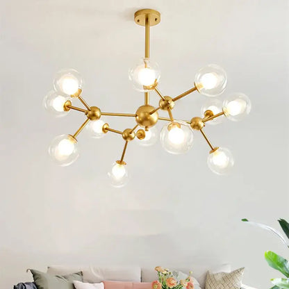 Gold-toned glass globe bulbs molecular design decorbites black postmodern sputnik chandelier for dining room lighting