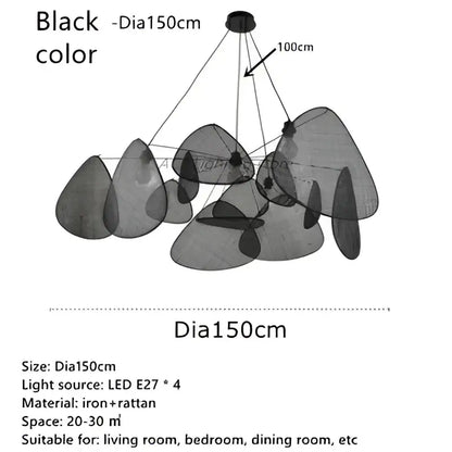 Black iron and rattan ceiling chandelier with four led e27 lights for dining room decorbites black rattan pendant light