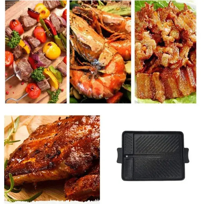 Black rectangular non stick korean grill pan with textured surface and side handles for decorbites korean grill bbq tray