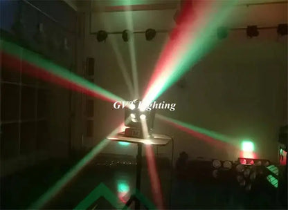 Black rgbw moving head light projecting vibrant red and green laser beams for nightclub dj spotlight use