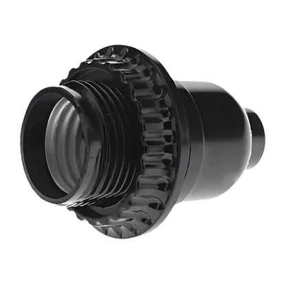 Black ridged bakelite e27 bulb holder with switch featuring a threaded base and ridged outer edge bedroom light socket