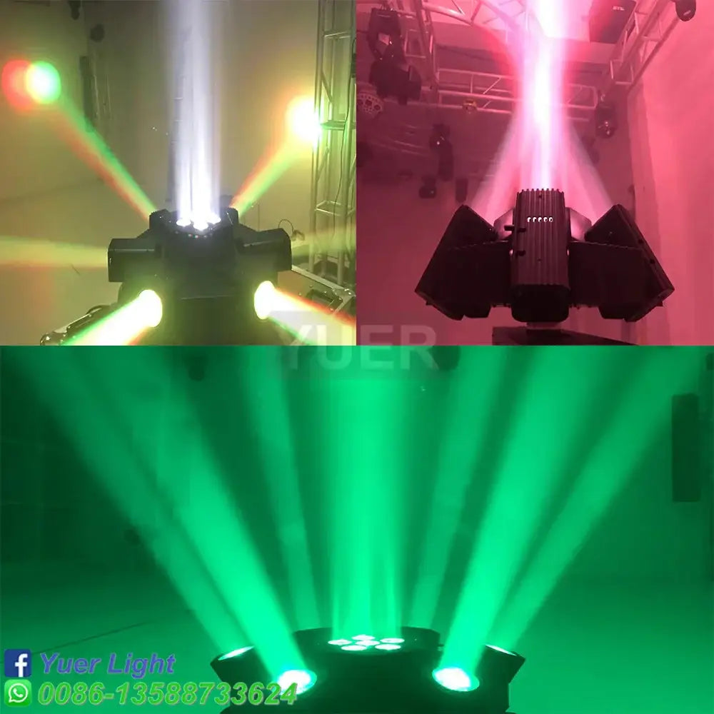 Black rotating bee eye led strobe beam moving head stage light emitting vibrant green red and white beams