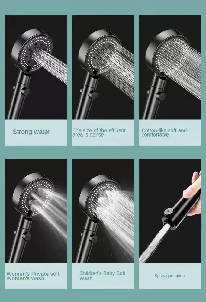 Black round shower head decorbites handheld sprayer with six spray modes and detachable nozzle for adjustable flow
