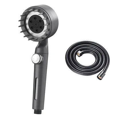 Black and silver decorbites adjustable high pressure shower head with coiled black flexible hose and three spray modes