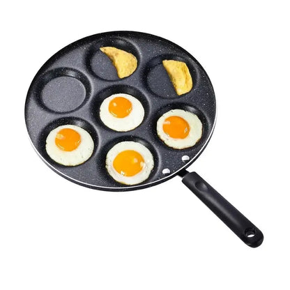 Black speckled non-stick decorbites breakfast egg pan with six holes cooking eggs and fried bread slices