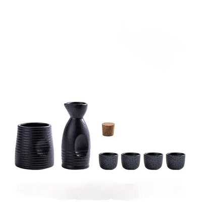 Black speckled ceramic wine sake set with textured surface cork stopper and heater for dining room decorbites ceramic wine