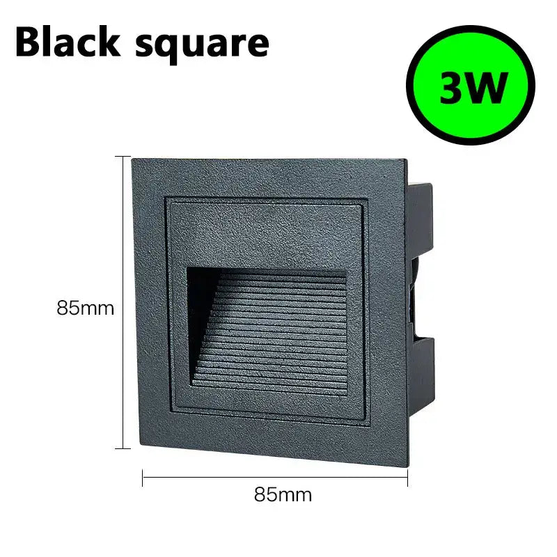 Black square ip65 waterproof embedded step light with textured surface and horizontal slats for outdoor decorbites 3w ip65