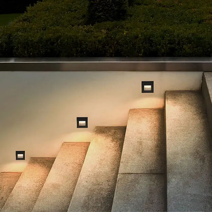 Black square ip65 waterproof embedded step lights with warm white decorbites 3w ip65 illumination for outdoor use