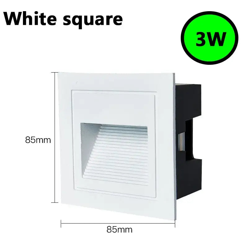 White square 3w ip65 waterproof embedded step light with frosted glass diffuser for outdoor decorbites lighting