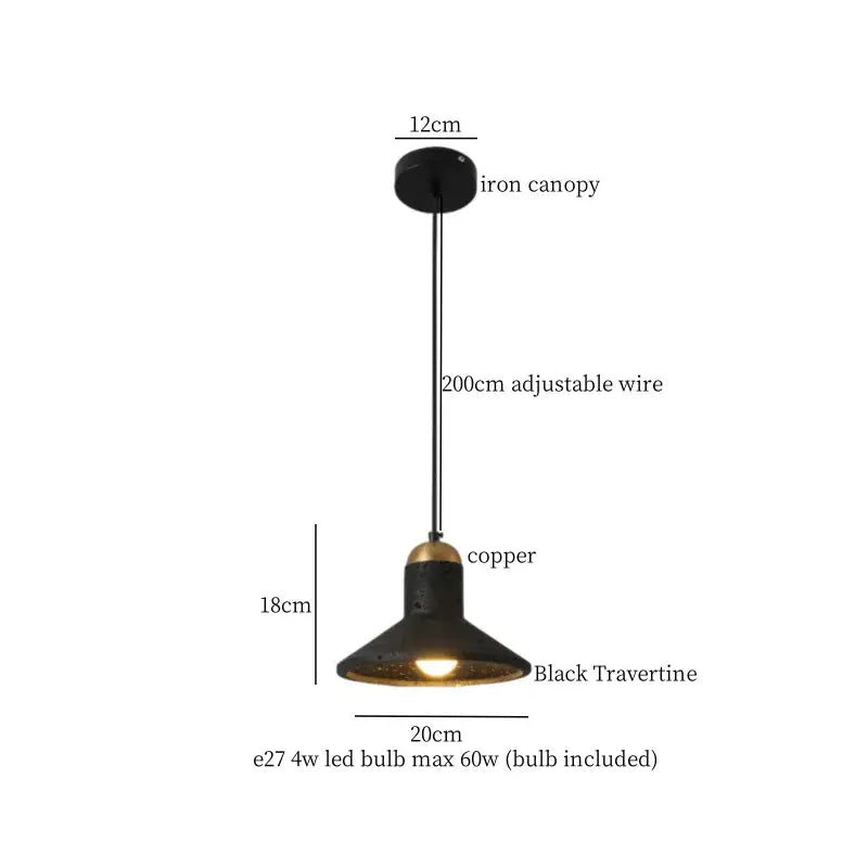 Black travertine pendant light with copper accent and adjustable wire from decorbites glass ball collection for kitchen decor