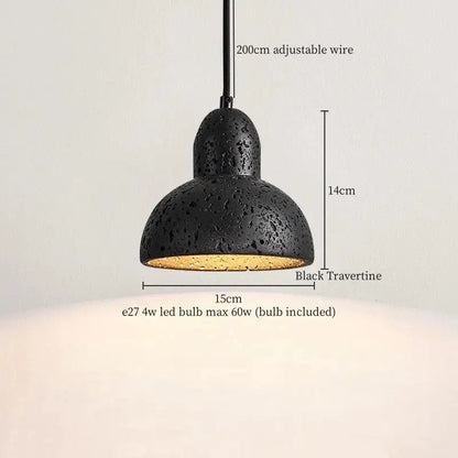 Black travertine pendant light with textured speckled surface and warm gold interior by decorbites glass ball