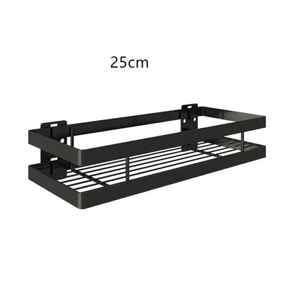 Black metal two tier bathroom shelf shower with double-tier design for efficient shelf shower storage