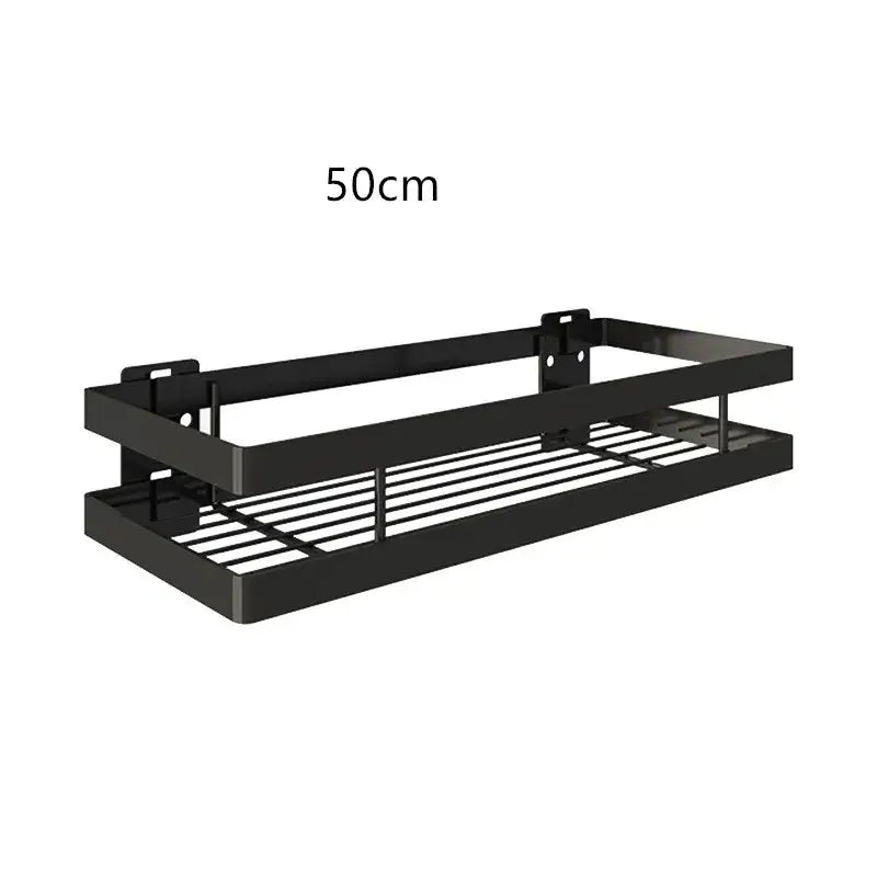 Black two tier metal bathroom shelf 50cm long wall mounted for bathroom shelf shower storage and organization