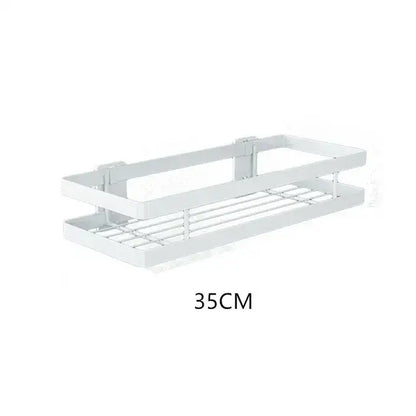 White metal double-tiered bathroom shelf with 35cm length for bathroom shelf shower storage and organization