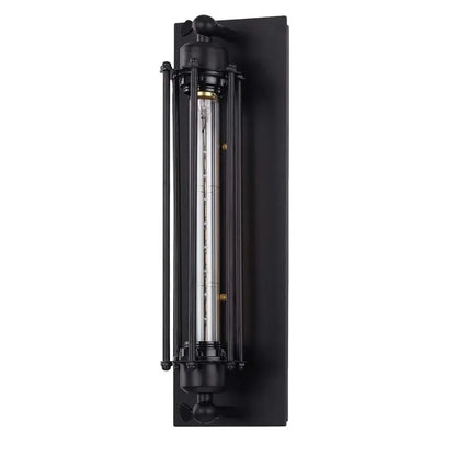 Black vintage industrial wall sconce with vertical glass tube brass accents and Edison bulb for bedroom decorbites black vintage