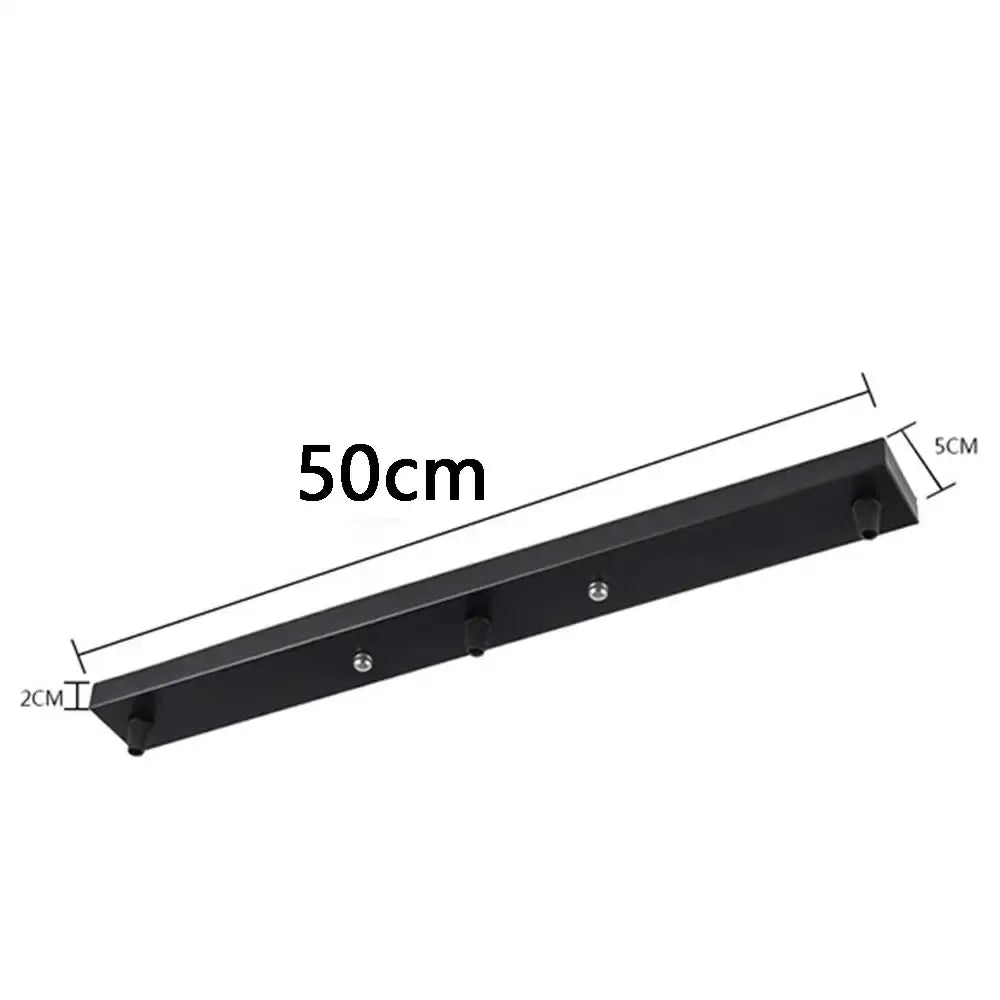 Black metal wall-mounted coat rack with four hooks 50cm x 5cm x 2cm and pendant light canopy plate chandelier base