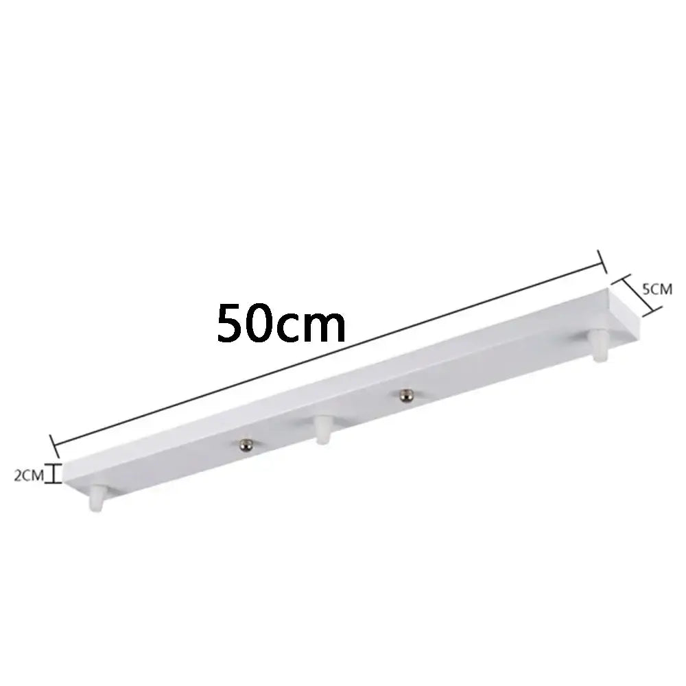 White rectangular wall-mounted coat rack with three hooks and 50cm length paired with pendant light base canopy plate