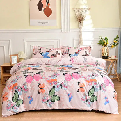 Pink butterfly-themed duvet set with colorful wing patterns on soft fabric for decorbites branch flower duvet cover