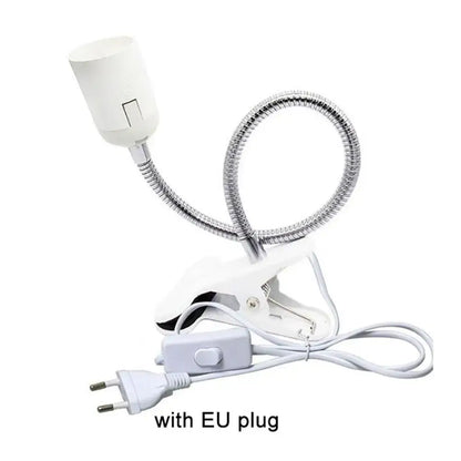 White decorbites clip desk light with flexible metallic gooseneck and EU plug for bed headboard use