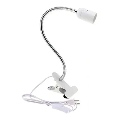 White clip-on desk light with flexible metallic gooseneck and standard socket by decorbites clip type ensures easy use