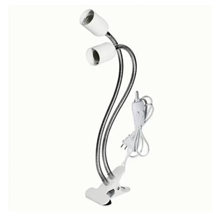 White decorbites clip-on desk light with two flexible gooseneck arms for bed headboard lighting and decor