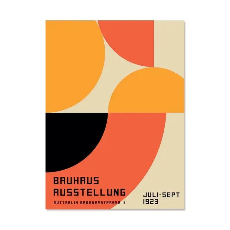 Decorbites™ black and white modernism canvas print with bold orange and red bauhaus shapes for home wall art