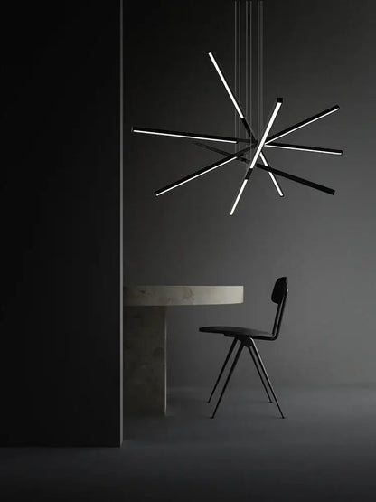 Black and white nordic minimalist chandelier with linear starburst design for modern living room decorbites black nordic style
