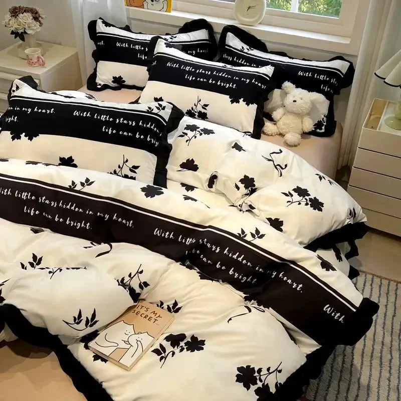 White and black floral patterned bedding set with soft cozy texture for decorbites black white printed bedroom linens