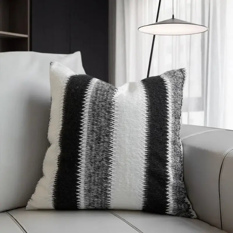 Black and white striped knitted crochet cushion cover with textured pattern for living room decorbites knitted crochet decor