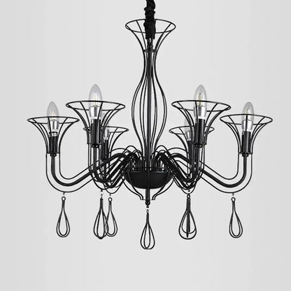 Black wrought iron chandelier with six curved arms and teardrop pendants ideal for dining room decorbites black wrought