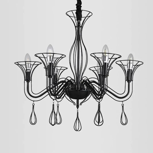 Black wrought iron chandelier with six curved arms and teardrop pendants ideal for dining room decorbites black wrought